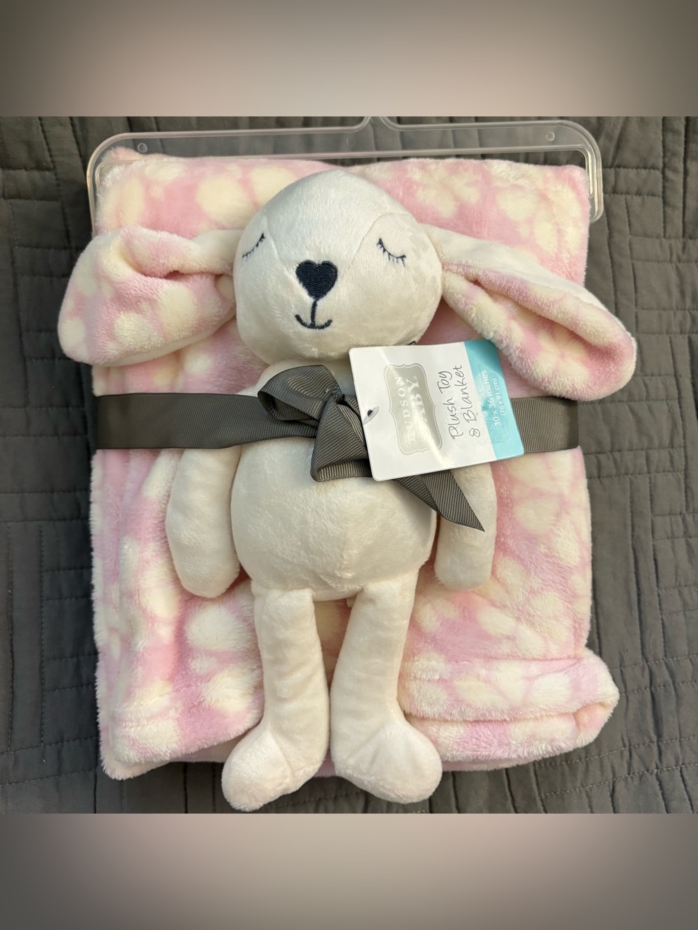 New Hudson Baby Floral Pink Fleece Baby Blanket & Bunny Lovey Security Buddy Set
